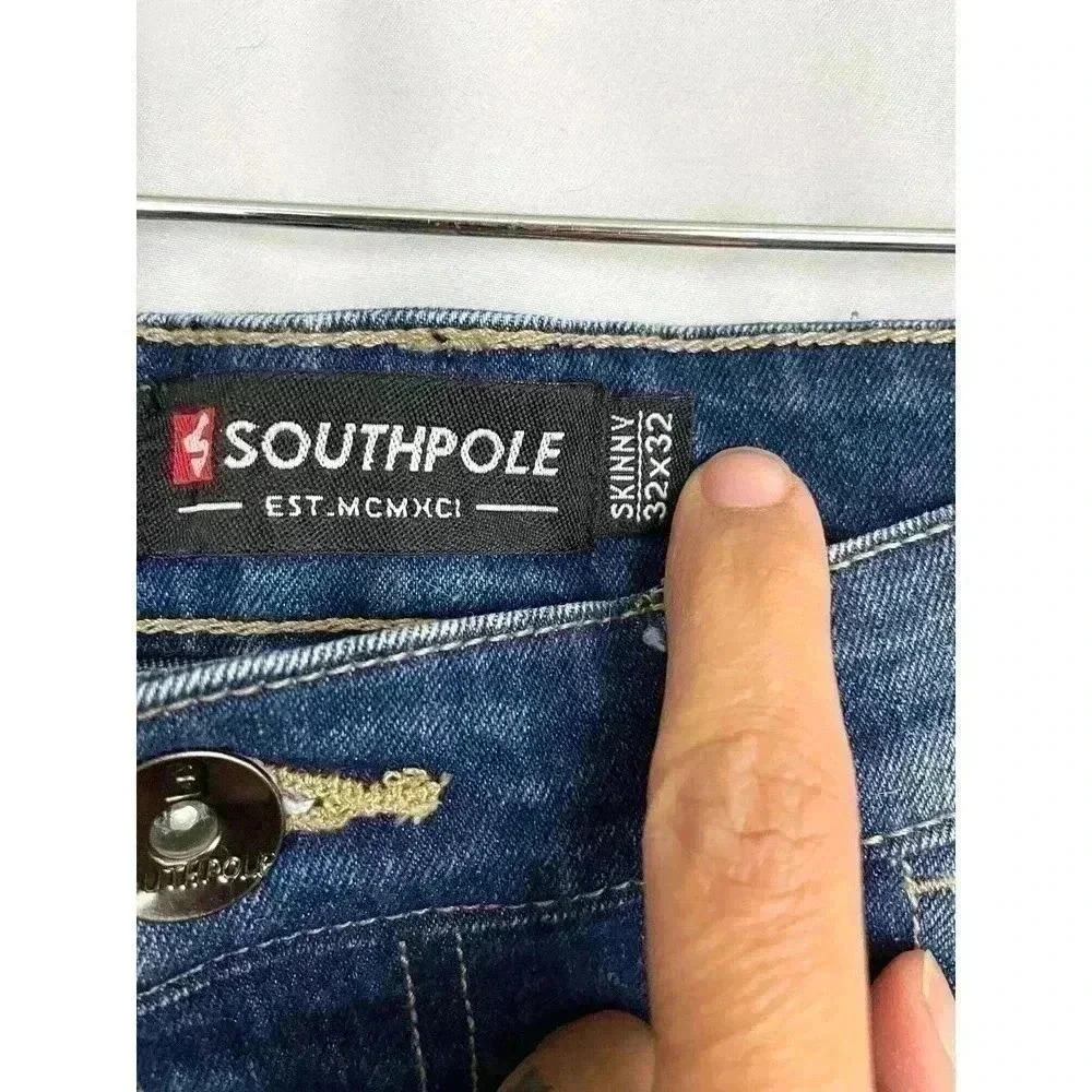 Southpole Blue Skinny Jeans Denim Moto Biker‎ Stretch 32x32 Mens - Picture 3 of 11